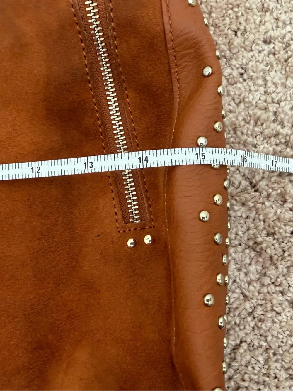 INC International Concepts Cognac Brown Suede Studded Hobo Bag